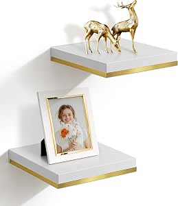 Kairo – Set van 2 Zwarte Zwevende Wandplanken met Gouden Detail