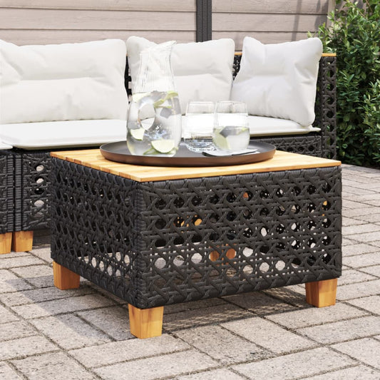 Tuintafel 55X55X36 Cm Poly Rattan En Acaciahout Zwart