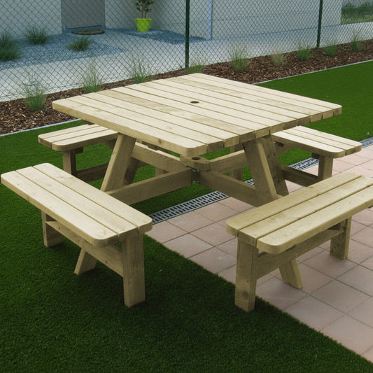 Table de pique-nique carrée 200 cm x 200 cm KING ® / 4 cm d'épaisseur