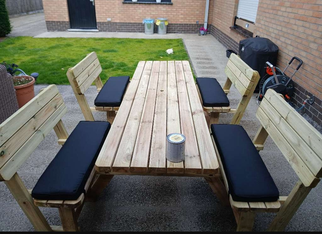 Family Picknicktafel met 4 rugleuningen (KING) – Vuren – foto 3