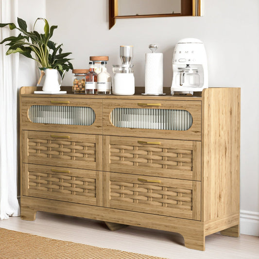 Amara – Moderne Ladekast met 6 Laden en Vitrinedeur – 120 cm