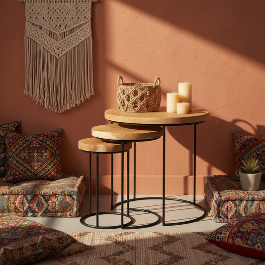 Alle 3 tafels in bohemian ruimte