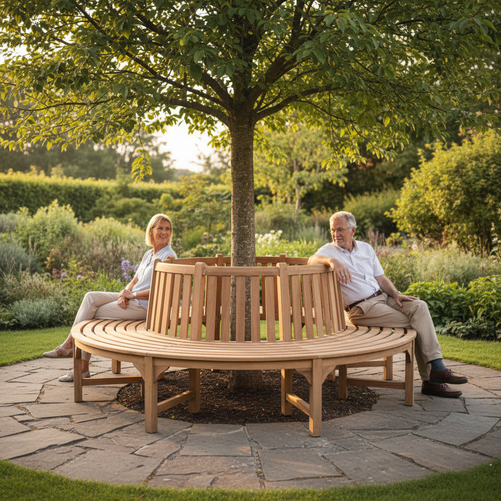 Teak Ronde Boombank 220 cm | 4 voorgemonteerde delen | TEKORA