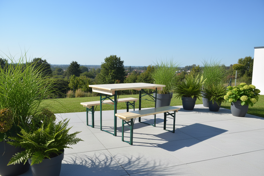 Biertafelset 110cm op betonnen patio