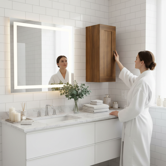 Bruine eiken hangkast in badkamer
