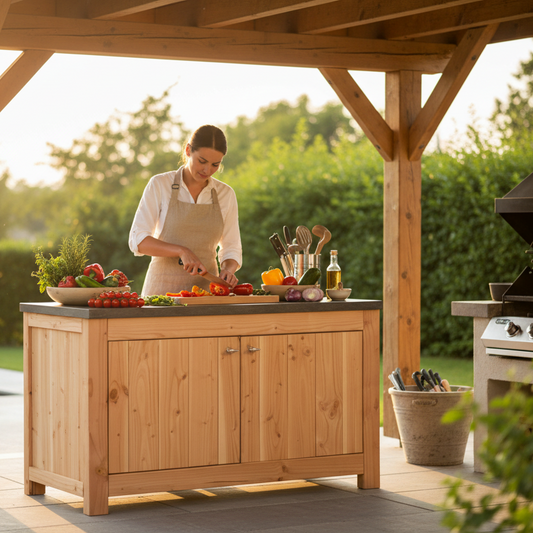 Buitenkeuken met kok op patio