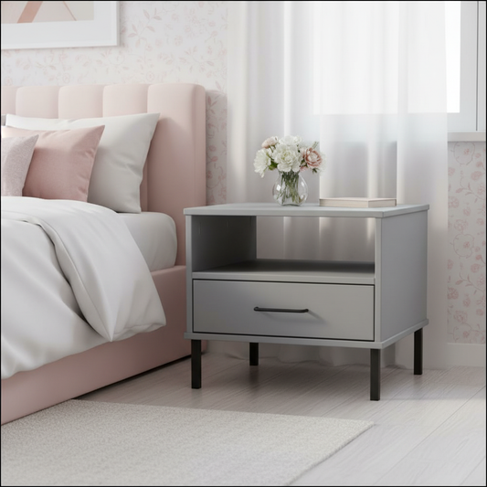 Grijs nachtkastje in meisjeskamer