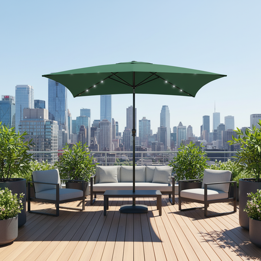 Groene parasol op modern rooftop terras