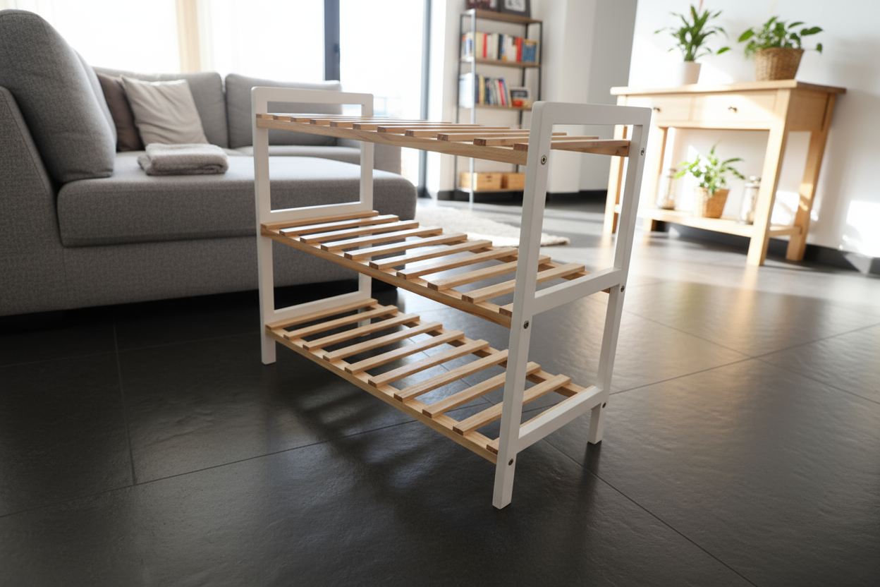 Modern Wooden Shoe Rack – 3 or 4 Tiers