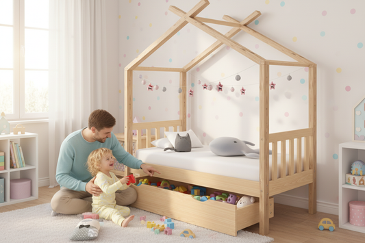 Kinderbed Droompluim wit met papa en kind