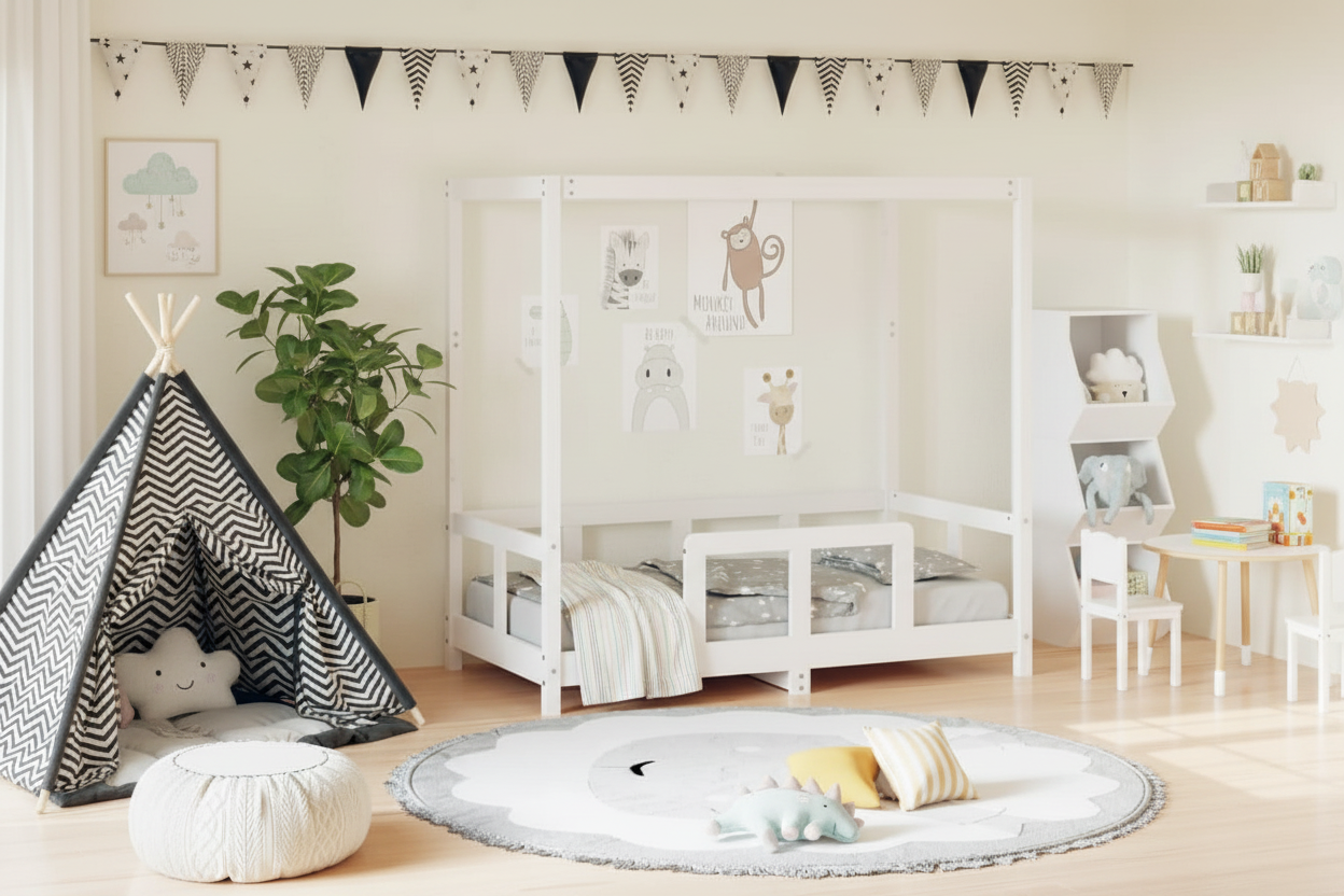 Kinderbedframe Noor 70x140 wit met randje