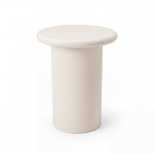 Liora paddenstoel-bijzettafel Ø30 × 40 cm in mat crème, op witte achtergrond