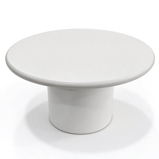 Liora ronde salontafel Ø60 × 35 cm in hoogglans wit op een sokkelvoet, studiofoto