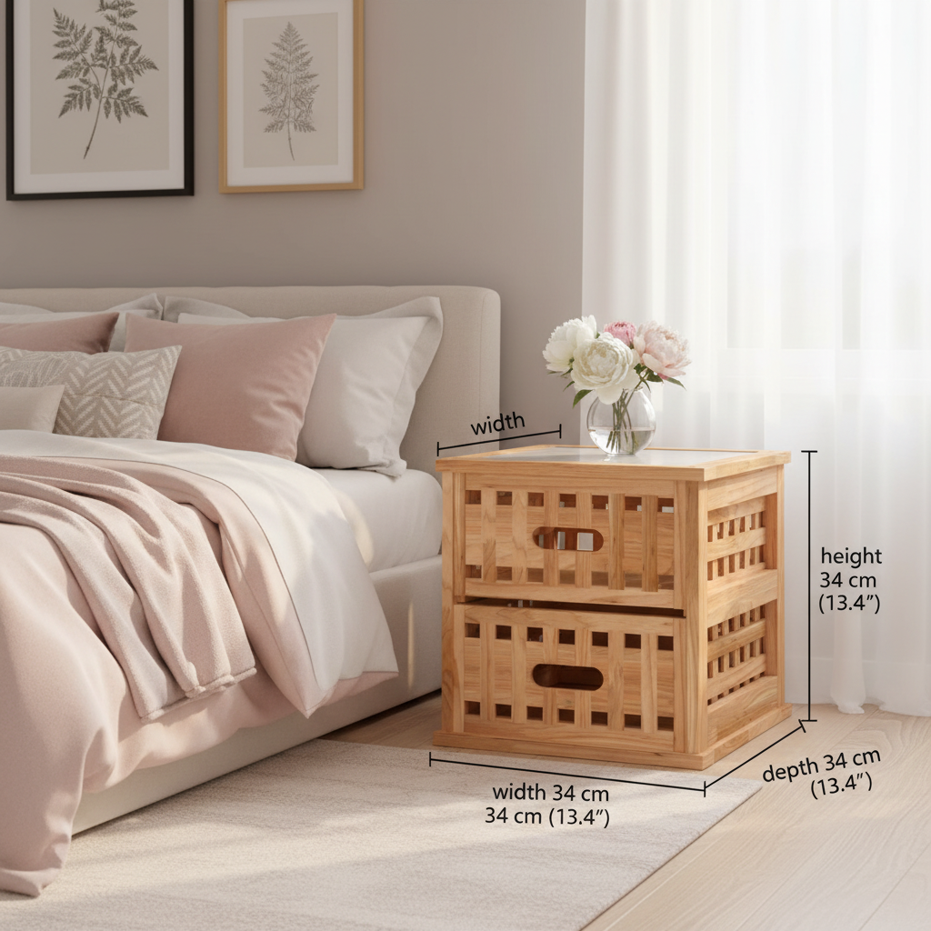 Nachtkastje met afmetingen in meisjeskamer