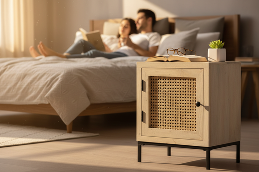 Nachtkastje met koppel op bed