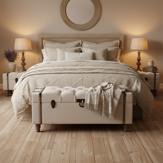 Opbergkoffers als slaapkamermeubilair - farmhouse