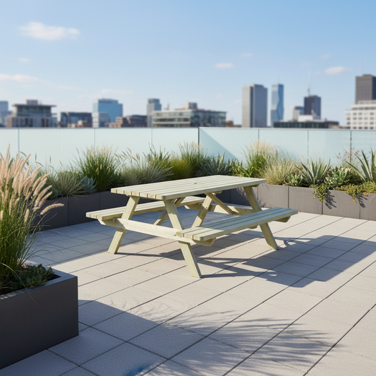 Picknicktafel in moderne stadstuin