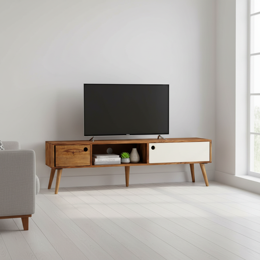 Retro TV-meubel in Scandinavische woonkamer