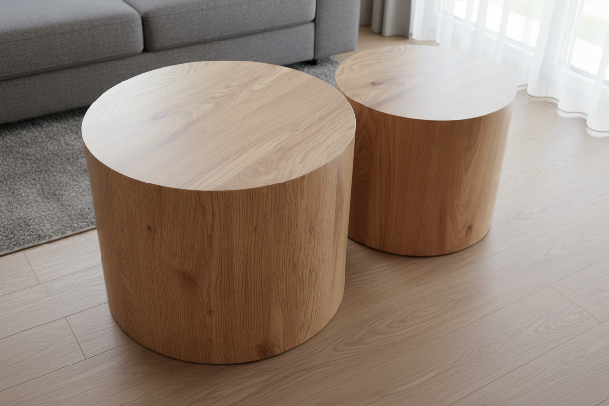 Round Wooden Coffee Table Set of 2