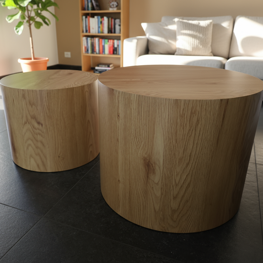 Ronde houten salontafel set van 2