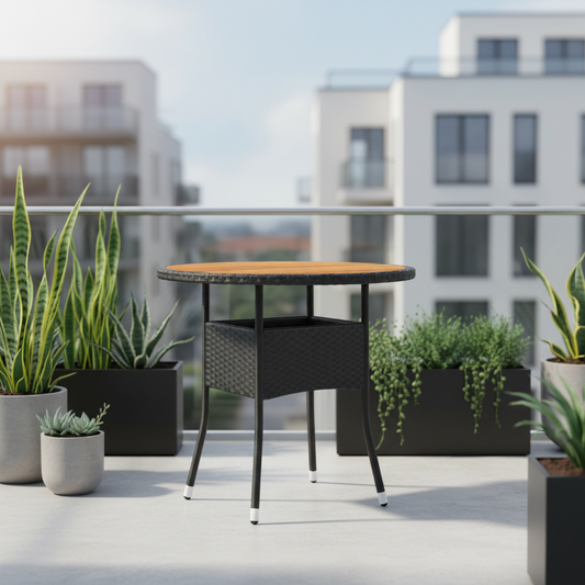 Ronde rotan tafel op balkon