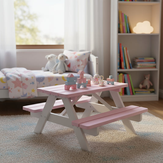 Mesa de picnic infantil rosa y blanca KING (90 cm.)