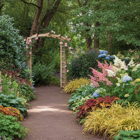 Rozenboog met gevarieerde planten