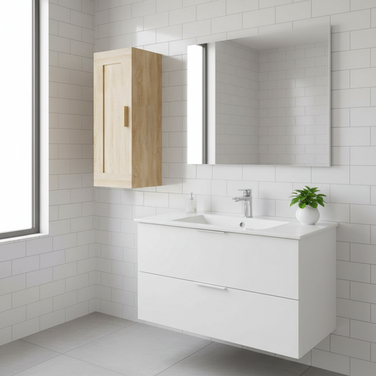 Sonoma eiken bovenkast in minimalistische badkamer