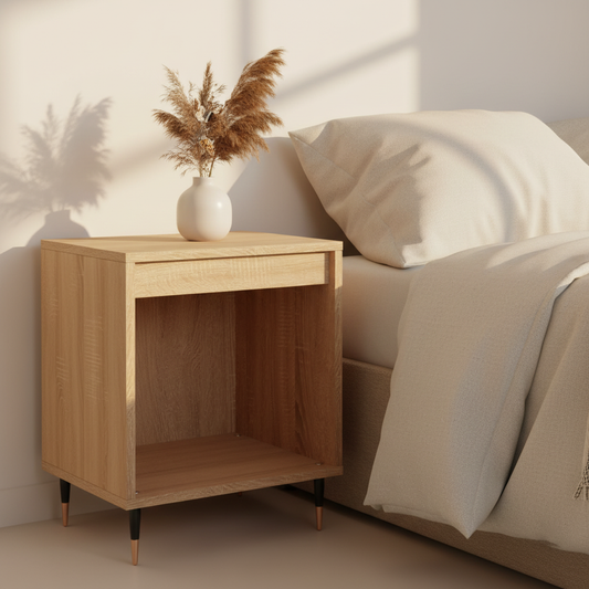 Sonoma eiken nachtkastje in moderne slaapkamer