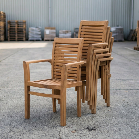 Stapelbare Teak Tuinstoelen - Set van 4