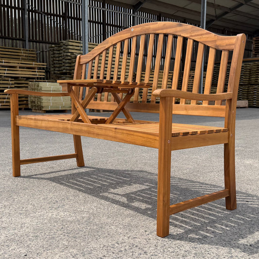 Hardhouten tuinbank Belloro – houten tuinbank met klaptafel