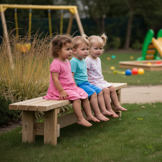 Tuinbank crèche met voetjes op de grond