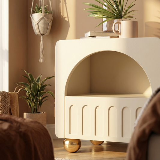 Vespera Arch Nachtkastje – Crème Gouden Sereniteit