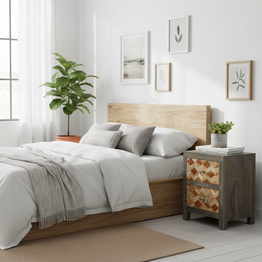 Vintage nachtkastje in Scandinavische kamer