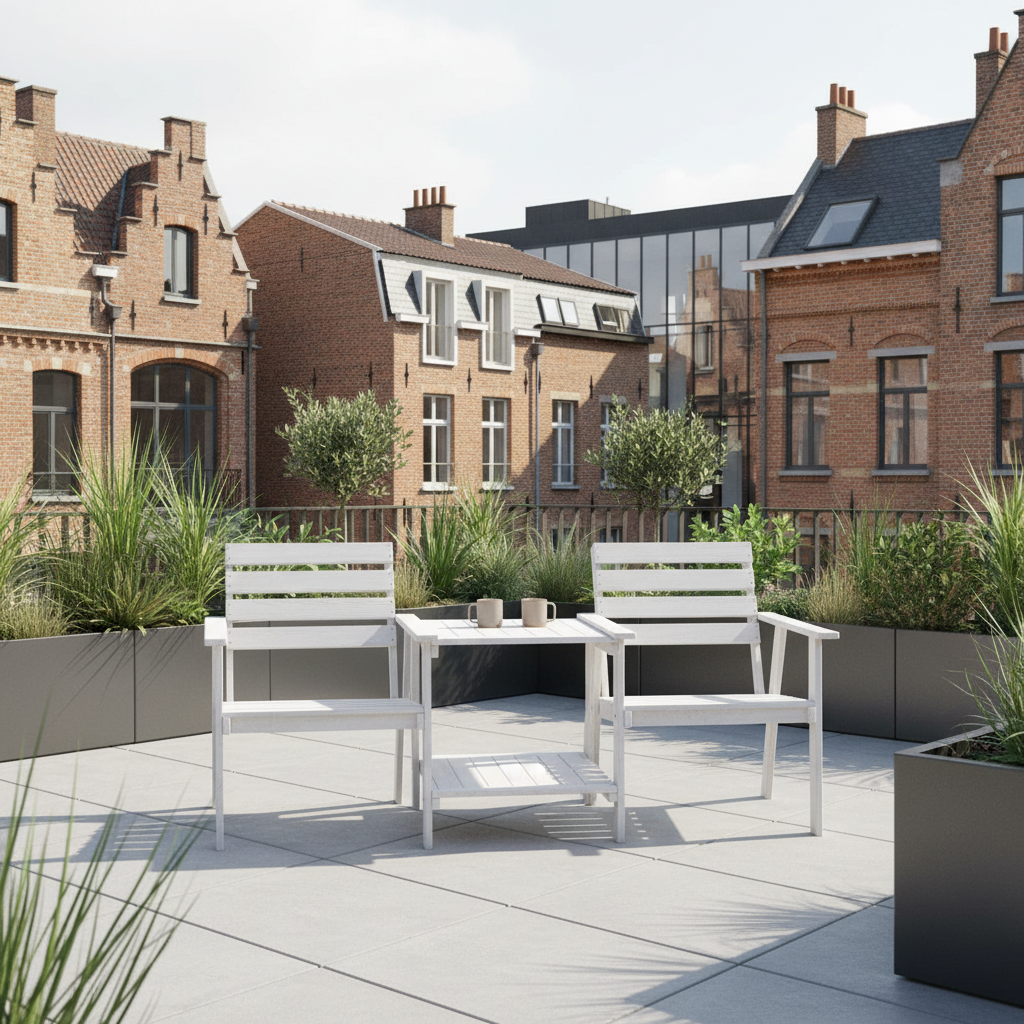 Witte tuinset op Belgisch dakterras