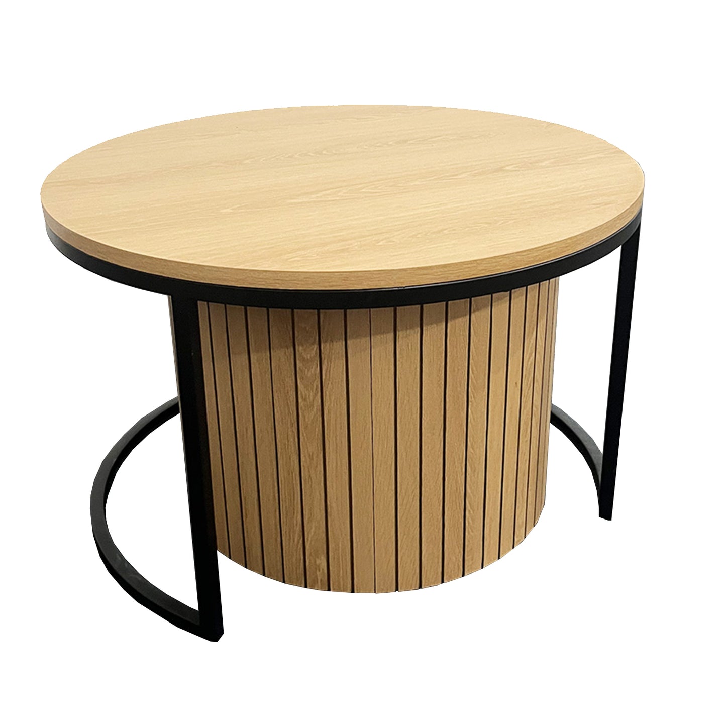 Rundes Couchtisch-Set zum Ineinanderstecken – 2-teilig mit Metallrahmen (Ø60 x 40 cm)