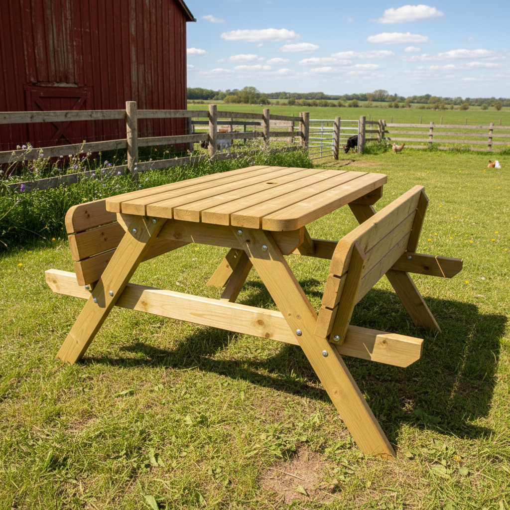 campingtisch holz 140 KÖNIG ® PICKNICKTISCH 140 cm / 4 cm dick – bequem und robust