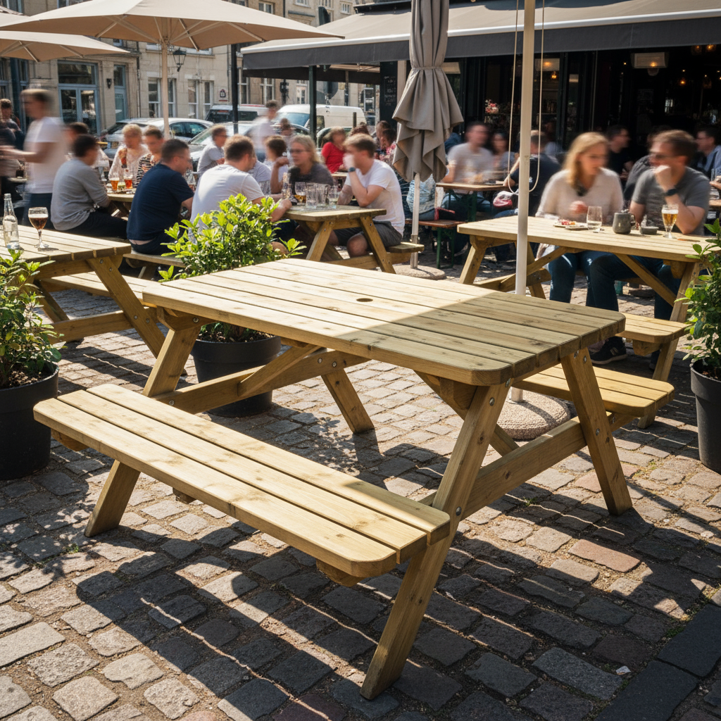 campingtisch holz 140 KÖNIG ® PICKNICKTISCH 140 cm / 4 cm dick – bequem und robust