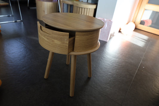 Rond nachtkastje met 1 lade – gebogen design (Ø45 x 50 cm) – Nu: 50% korting
