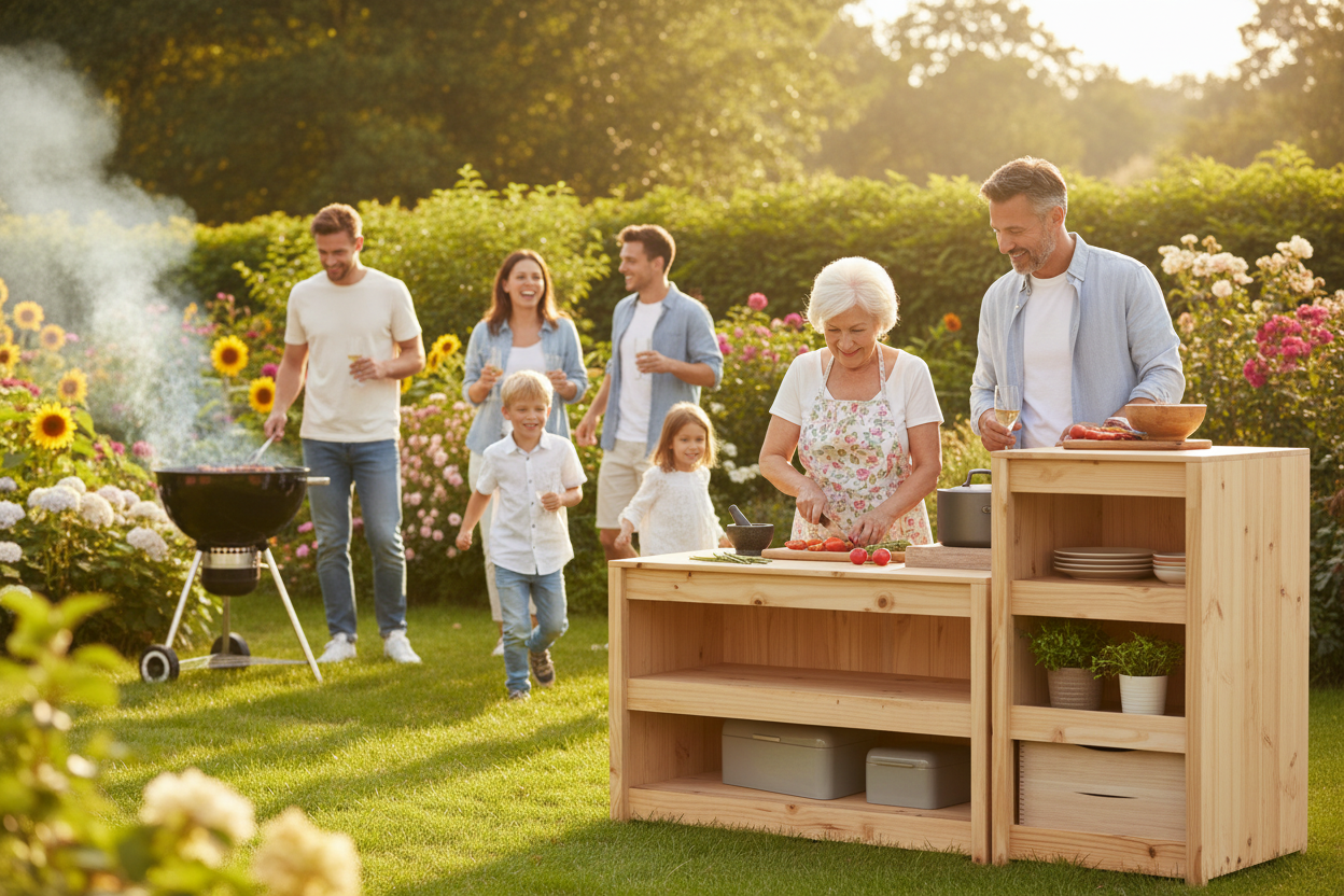 2 Kasten licht hout familie BBQ
