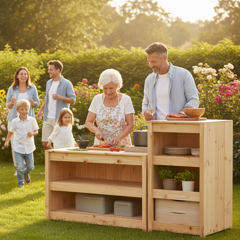 2 Kasten licht hout familie BBQ