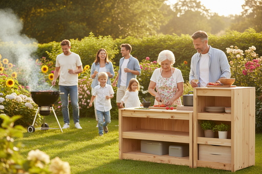 2 Kasten licht hout familie BBQ
