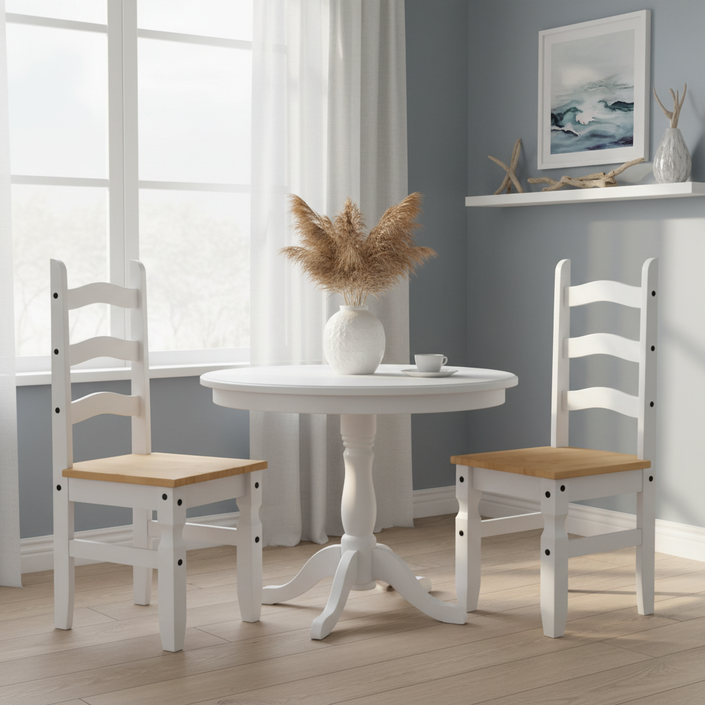 2 white chairs coastal