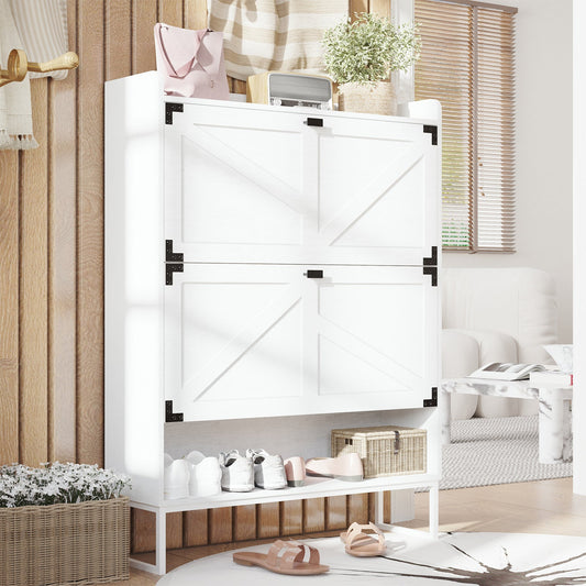 Nova Farmhouse – Meuble à Chaussures Blanc 2 Abattants