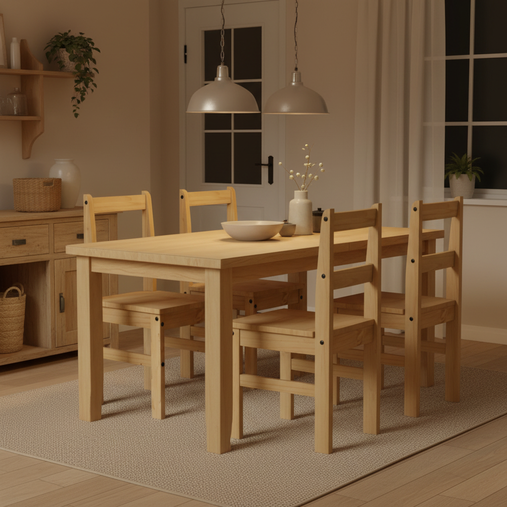 4 natural pine chairs