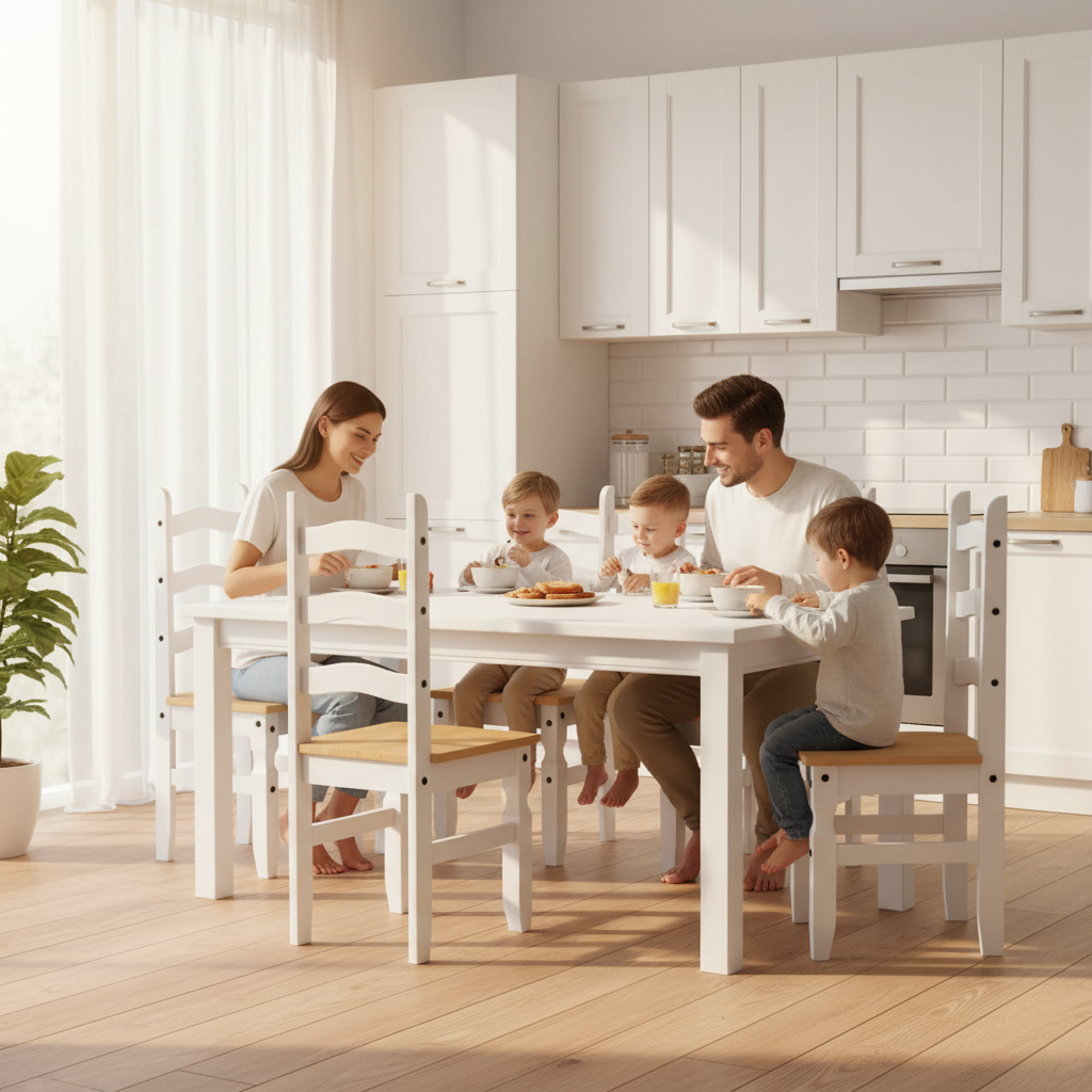 4 white chairs family lifestyle