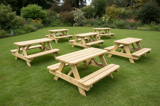 6 kinderpicknicktafels in tuin