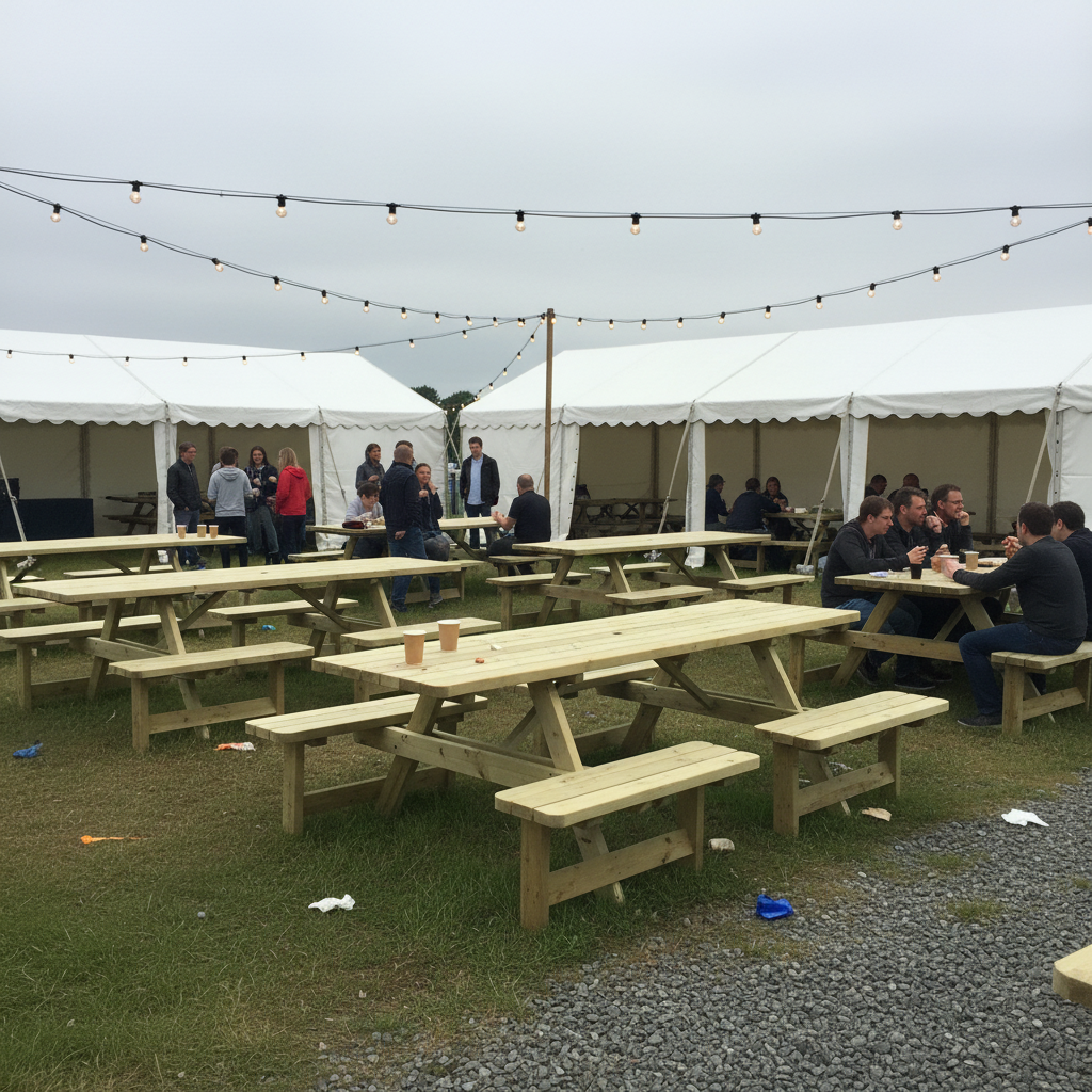 6 picknicktafels op festival