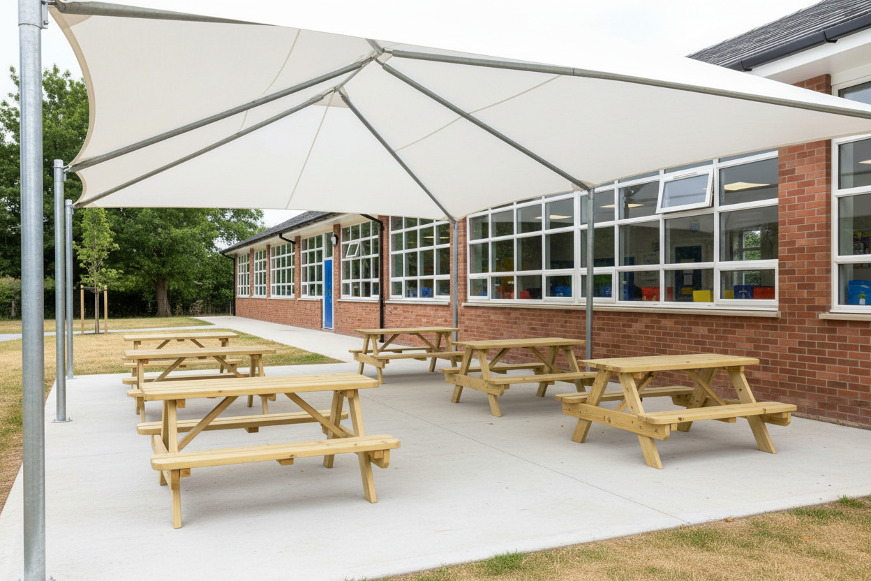 6 tafels onder overkapping