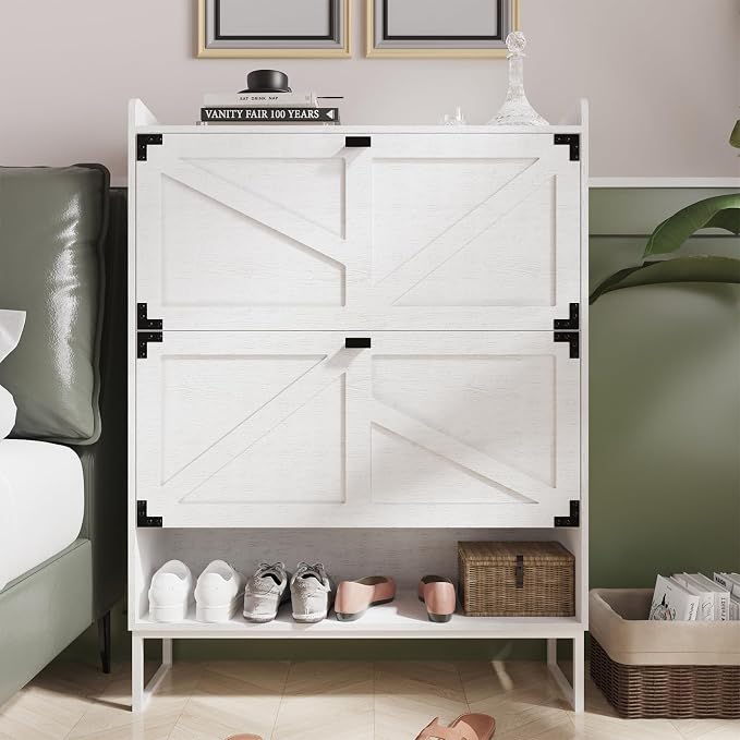 Nova Farmhouse – Weißer Schuhschrank mit 2 Klappen
